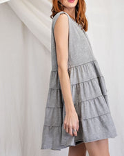 Mineral Wash Lace Up Tiered Dress