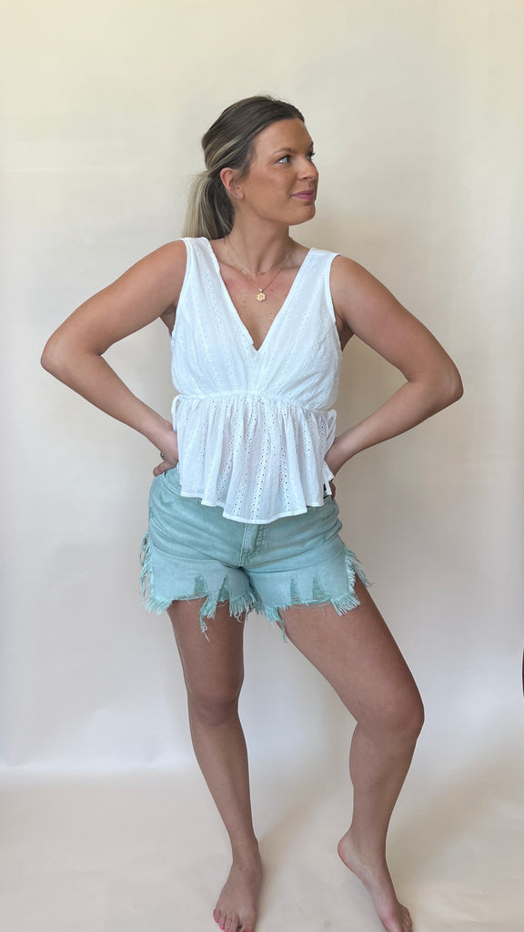 Eyelet Double V Side Tie Tank Top