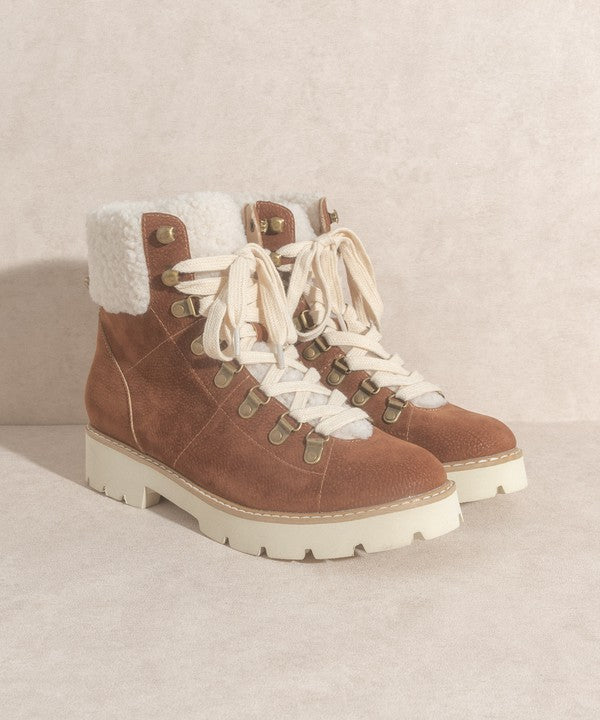 Vegan Leather + Faux Sherpa Lug Boots