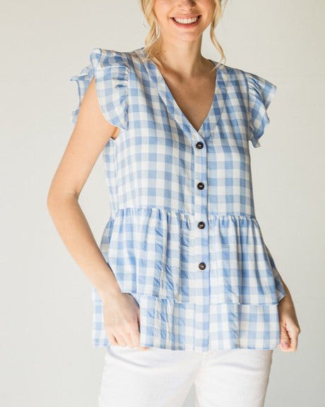 Gingham Ruffle Hem Babydoll Top