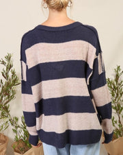 Oversized Wide Stripe V-Neck Sweater