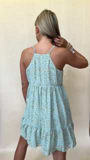 Ditsy Floral Halter Ruffle Hem Dress