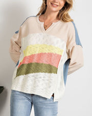 Sweater + Terry Knit Colorblock Top