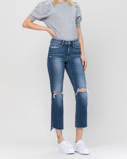 High Rise Fray Crop Flare Jean