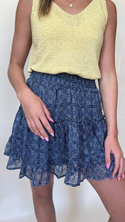 Geometric Smocked Waist Mini Skirt