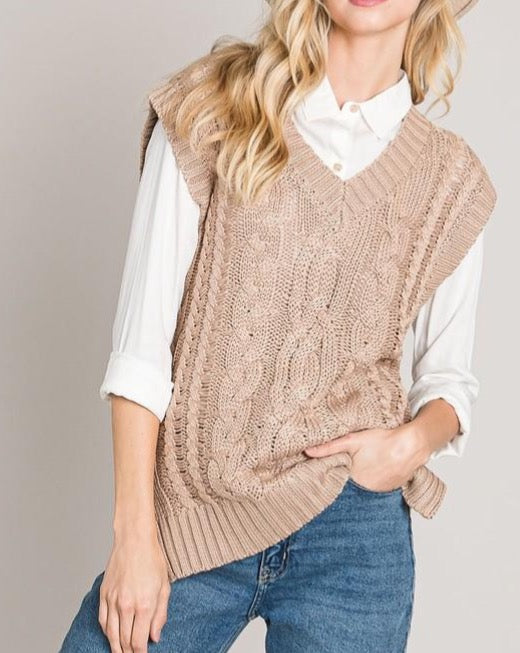 Cable Knit Sweater Vest - Sand