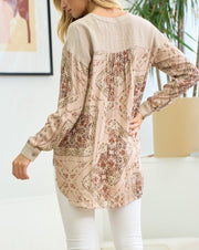Floral Back Mixed Fabric Top