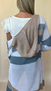 Stripe Hooded Summer Cardigan w/Pockets