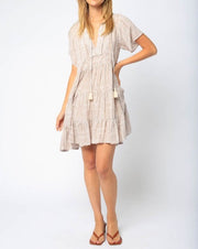 Ikat Print Tassel Tie Front Dress